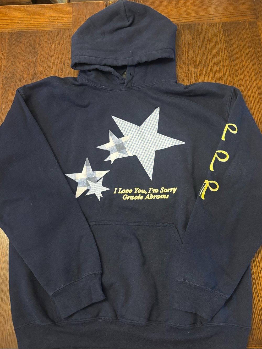 Gracie Abrams I Love You I’m Sorry Navy Blue Star Hooded Sweatshirt Size L